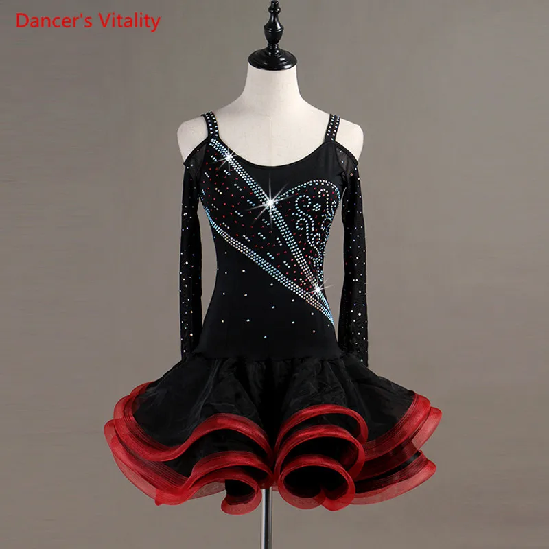 

Custom Latin Dance Costume Luxury Diamonds Fishbone Dress Women Girls Latin Ballroom Dance Stage Performance Competition Clothes