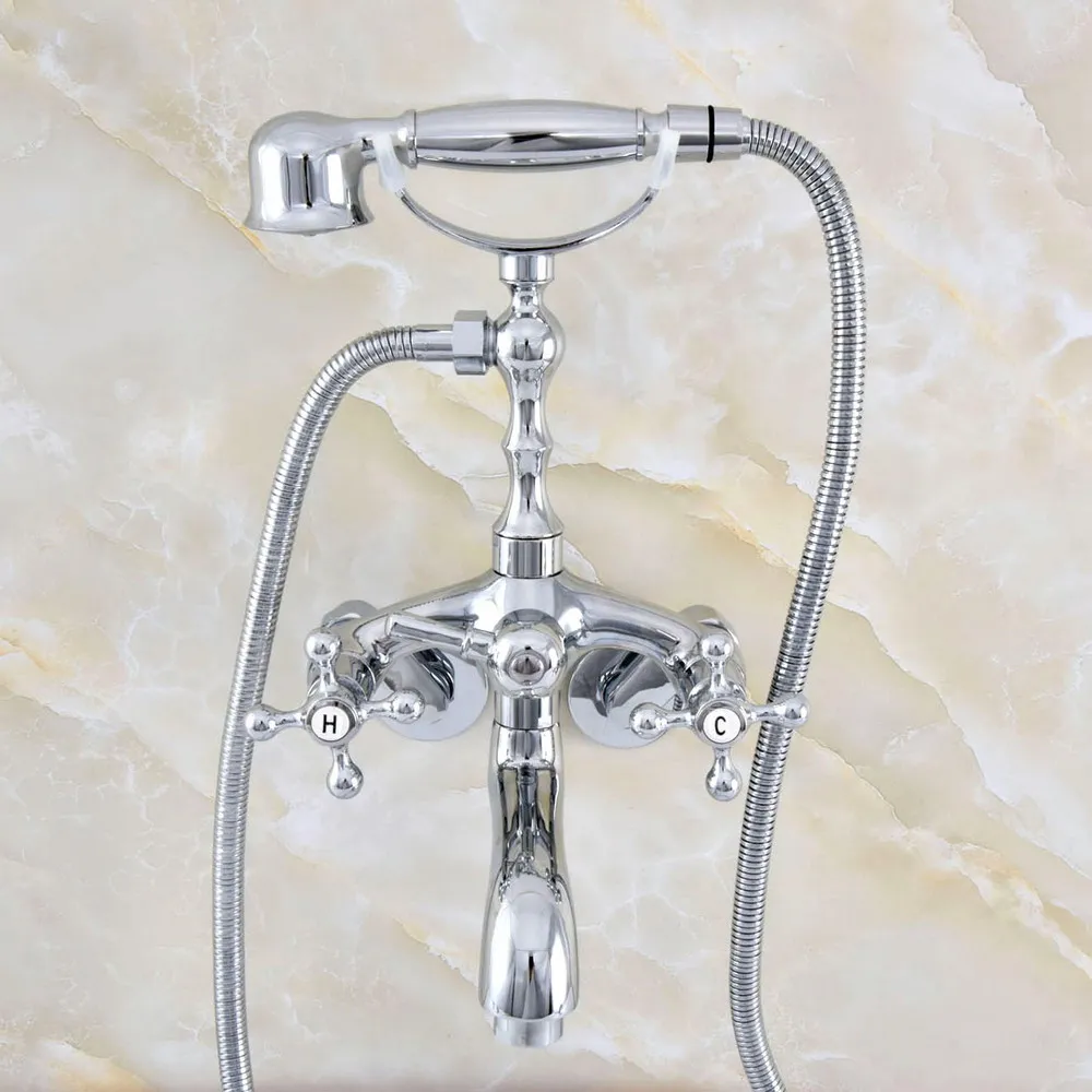 

3-3/8" Wall Mounted Bathroom Clawfoot Bathtub Shower Faucets Chrome Basin Sink Mixer Tap Tub Faucet & Hand Shower zqg408