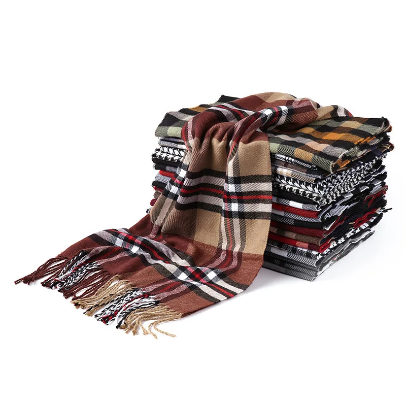 Fashion Winter Scarf Women Warm Plaid Scarf Men Cashmere Scarves pashmina Tippet Long Shawl Wrap Blanket Drop Shipping