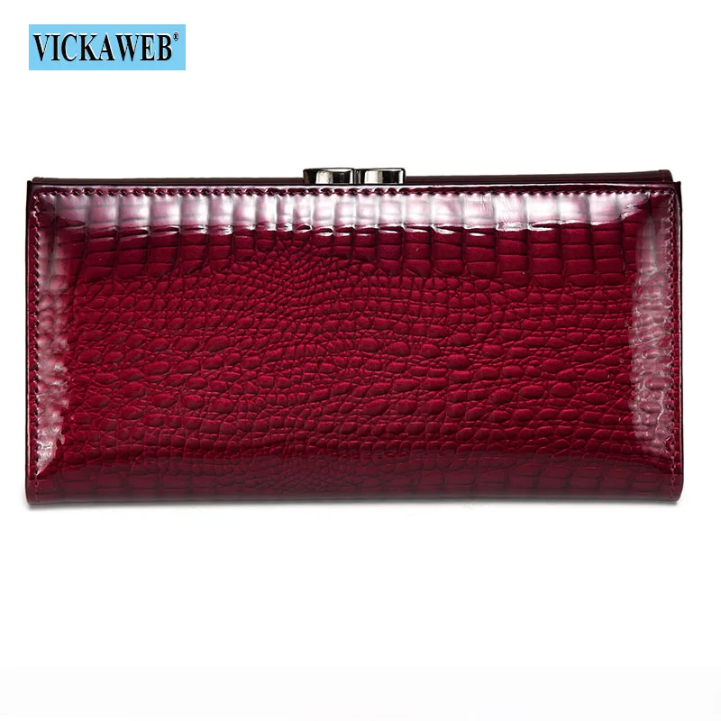 Free Gift Genuine Leather Womens Wallets Patent Alligator Bag Female Design Clutch Long Multifunctional Coin Card Holder Purses