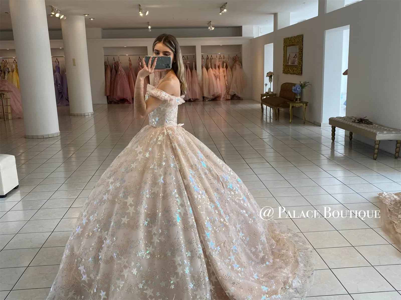 Blush Pink Star 2022 Quinceanera Dresses Lace Up Appliqued Off the Shoulder Ball Gown Prom Party Wear Sweet 16 Dress Vestidos