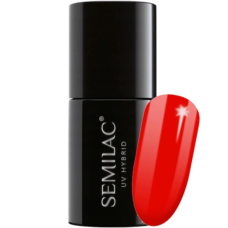 Semilac Neon Red 317 semi-permanent coverage, UV hybrid nail polish texture Gel