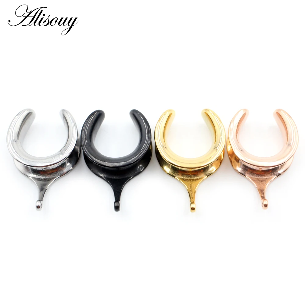 Alisouy 2pcs 6-30mm 316L Stainless Steel Round Saddle DIY Ear Tunnel Plug Expander Studs Stretchers Piercing Ring Body Jewelry