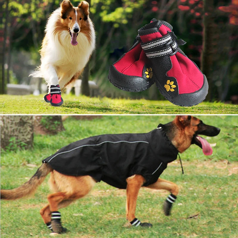 4 pz/set scarpe sportive per cani di grossa taglia Pet stivali da pioggia all\'aperto antiscivolo cucciolo Running Sneakers stivali impermeabili