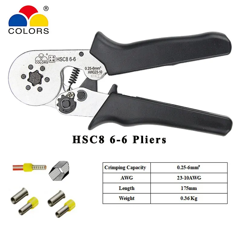 

HSC8 6-6 0.25-6mm2 1050pcs Terminal crimping pliers electric tube terminals box mini brand clamp tools set crimp tools pliers