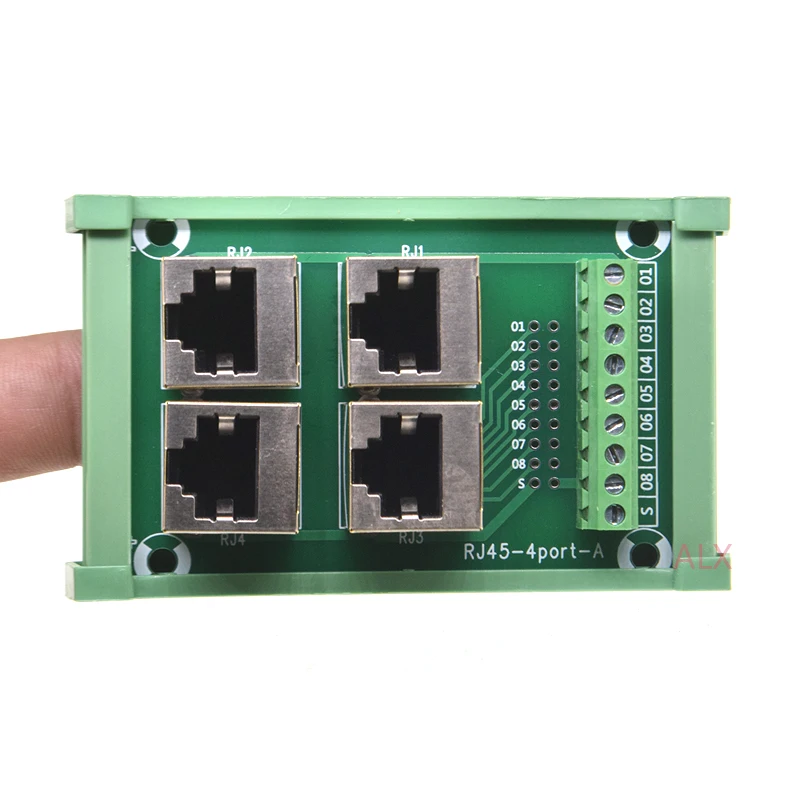 1PCS 4 way 4 port RJ45 8p8c female socket to terminal block adapter pcb board Network RJ45 Ethernet connector DIN Rail Mount