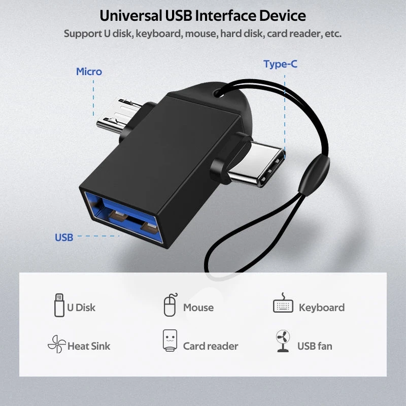 Universal 2 in 1 OTG Adapter USB 3.0 Female To Micro USB Male and USB C Male Connector Aluminum Alloy on The Go OTG Converter