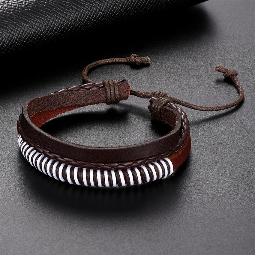 2023 New Fashion Multi-layer Charm Leather Bracelets Popular Handmade Bangle DIY Handmade men Bracelets Bangles Gift Pulseira image 3