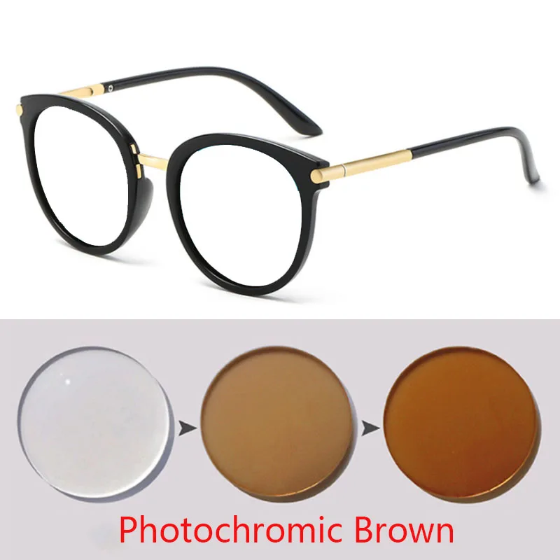 Retro Round Women Prescription Eyewear Men Mirror Gafas Fashion Photochromic Myopia Eye Glasses -0.5 -0.75 -1.0 -2.0 To -6.0