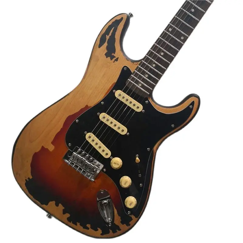 Classic 6-string Electric Guitar, Big Retro Do Old Paint, Multiple Colors Can Be Customized, Free Transportation