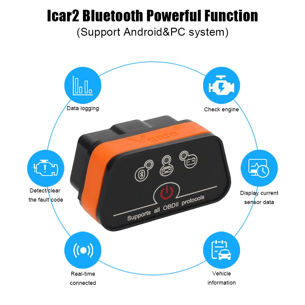 Auto Diagnostic Tools For Vgate Icar2 WIFI Bluetooth ELM327 V1.5 OBD2 Code Reader Car Scanner 12V 16Pin Automotive Accessories