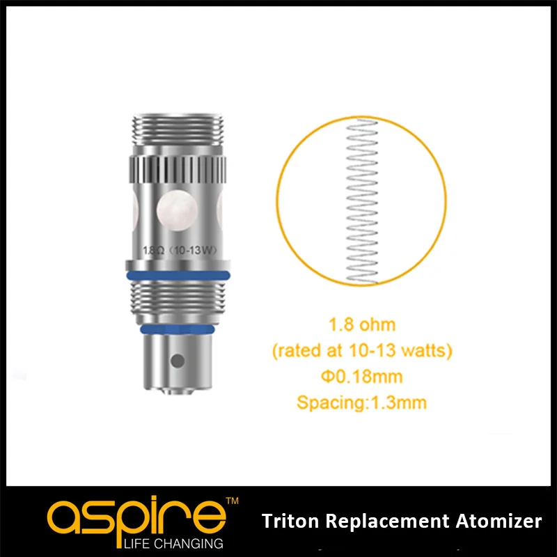 Núcleo de cigarro eletrônico Aspire para cigarro eletrônico, tanque atomizador Triton 2, bobina de substituição 1,8 ohm, 0,3 ohm, 0,4 ohm, 0,5ohm, 5pcs por pacote