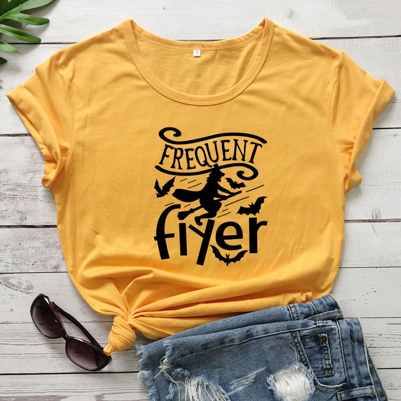 Frequent Flyer Autumn Women Graphic Halloween Party Top Tee Shirt Femme T-shirt Funny Witch Holiday Gift Tshirt