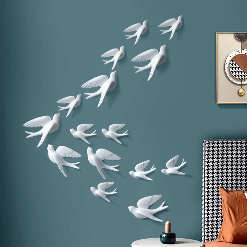 Creative 3D bird wall decoration resin swallow statue home decoration wall stickers living room TV wall crafts pendant