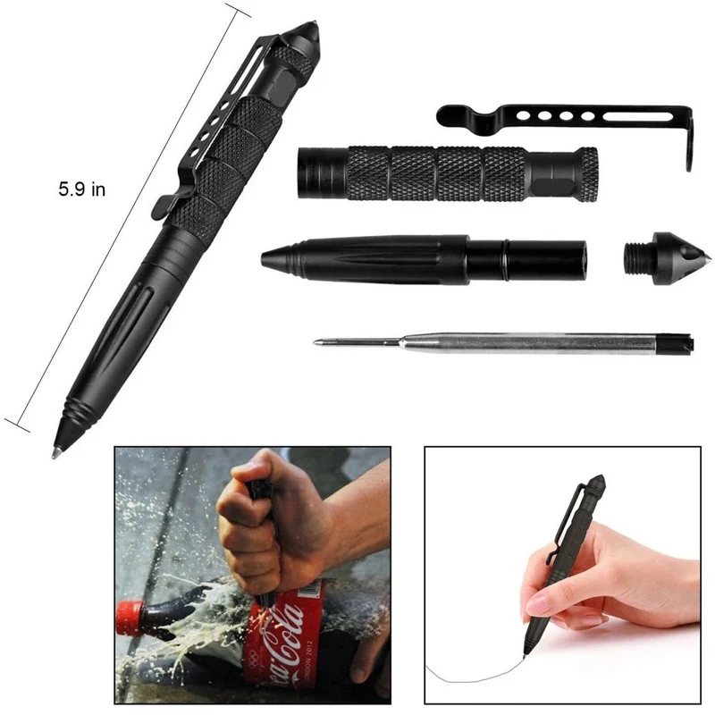 EDC  Tactical Pen Multifunction Outdoor Self Defense Aluminum Alloy Emergency Glass Breaker Pen Security Survival Tool