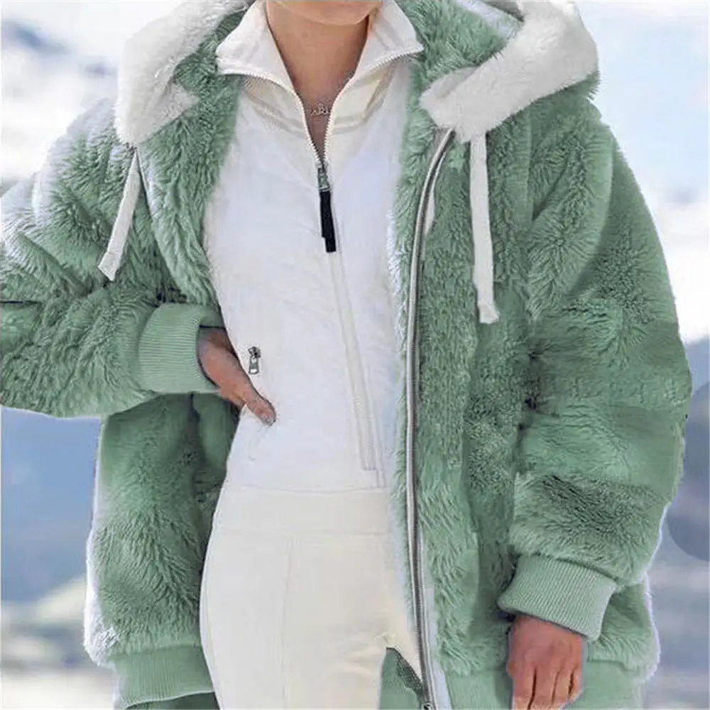 Women Winter Sherpa Sweater Oversize Hooded Cardigan Plus Size 5XL Fluffy Teddy Coat Solid Color Casual Warm Streetwear