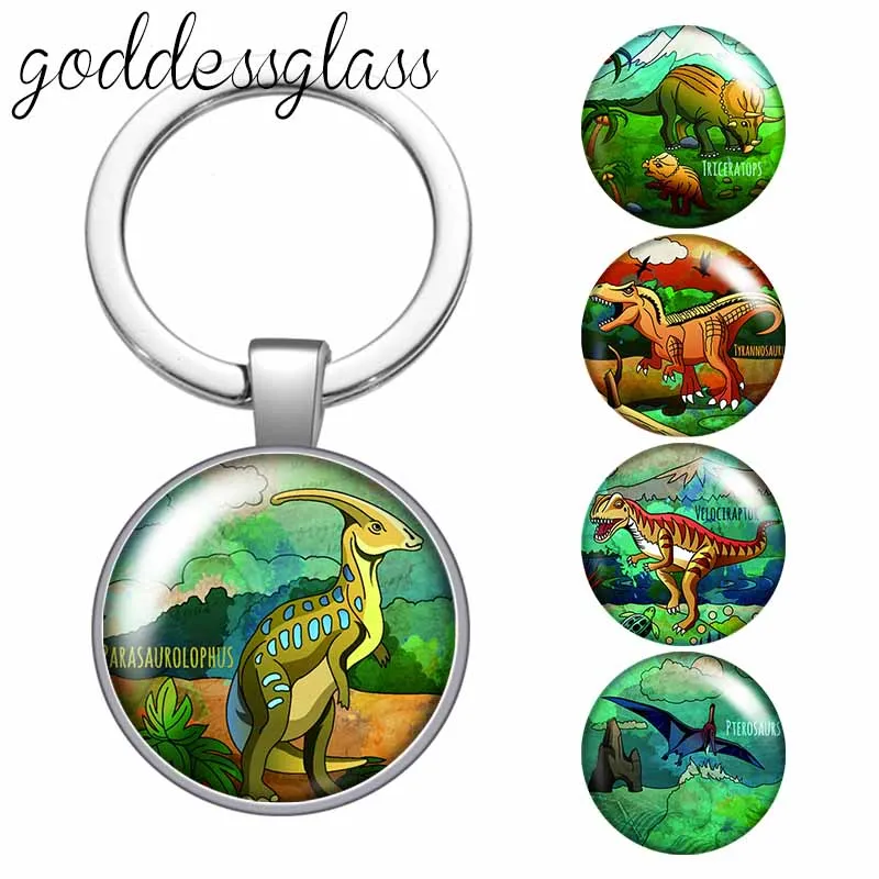 New cartoon Dinosaur Tyrannosaurus Rex photos glass cabochon keychain Bag Car key chain Ring Holder Charms keychains gift