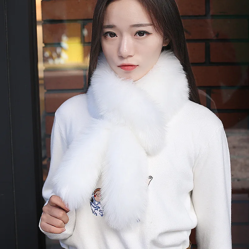 Winter Fur Scarf for Women Fluffy Plush Woman Scarves Solid Color Neckerchief Thick Outdoor Lady Stole