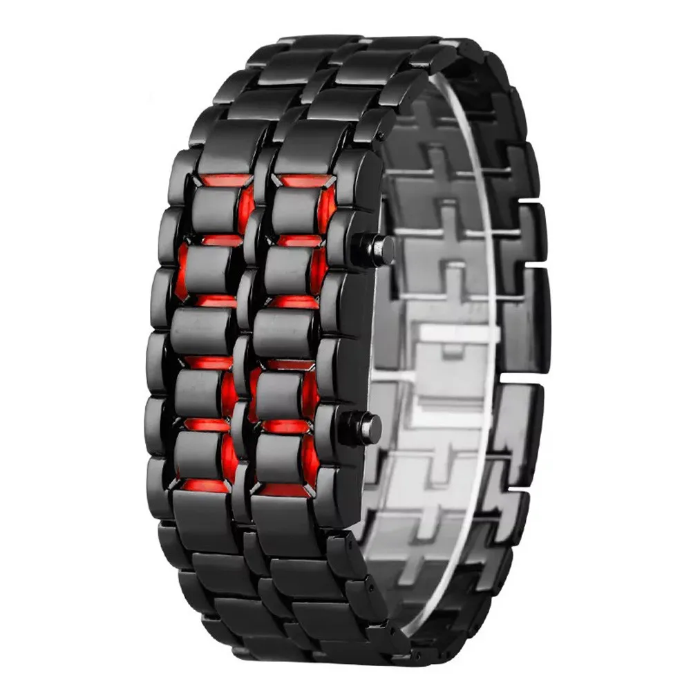 Mode schwarz Voll metall digitale Armbanduhr Männer blau LED-Anzeige Herren uhren Geschenke für Männer Sport kreative Relogio Minino