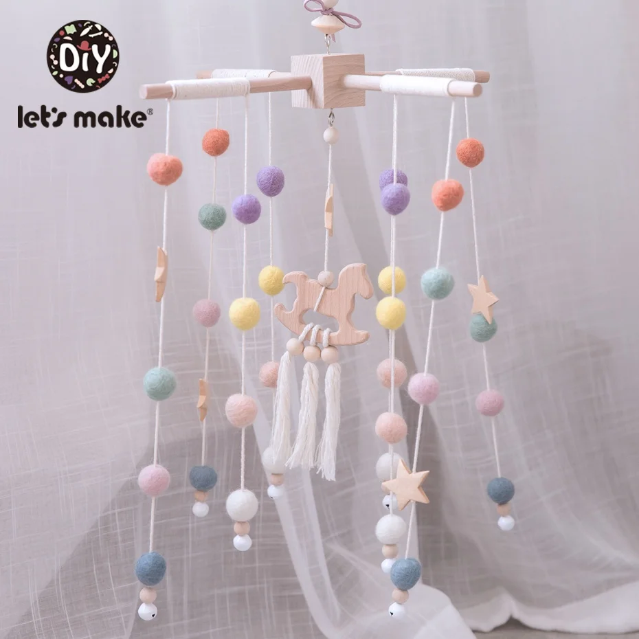 Let'S Make – guirlande Mobile en feutre de laine pour bébé, décor de fête prénatale en bois, cloches de lit suspendues