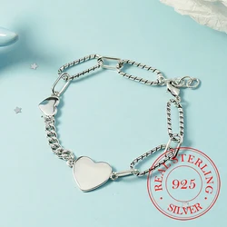 Punk 925 Sterling Silver Big Heart Charm Bracelet For Women Bracelet &Bangle Wedding Jewelry Birthday Party Gift