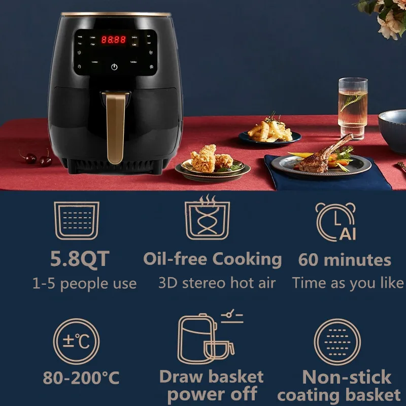 Feel Free Shipping 1400W 4.5L Air Fryer Oil Free Cooker Oven 360°Baking With Touch LED  Multifunction Airfryer  Home Cooking