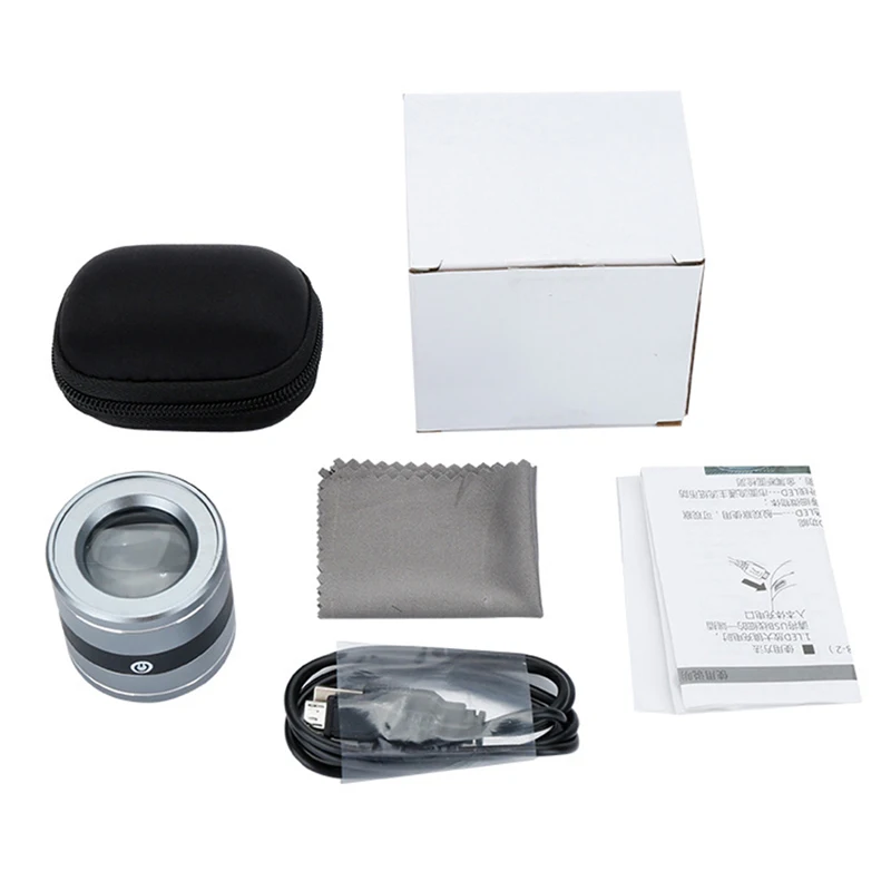 Lupa HD com Carregamento USB, 10X Lupa, Lupa com Escala, Mini Lupa, Portátil, Moeda, Selos, Jóias