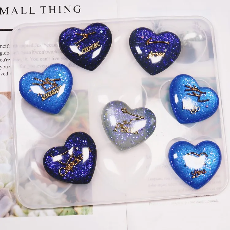 9 Cavity Bright Heart Epoxy Cabochon Pendant Mirror Craft Love Gift Jewelry Making Resin Casting Silicone Molds Baking Tool