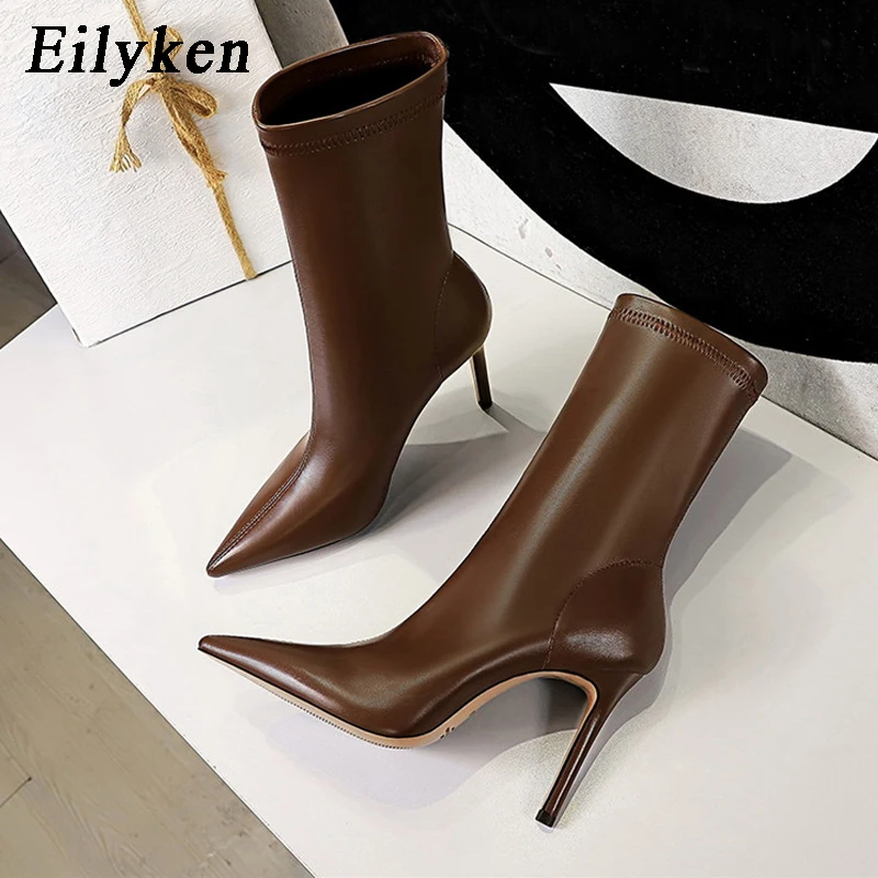 Eilyken Spring High Quality Soft PU Leather Boots Women Pointed Toe Pumps Heels Fashion Ladies Party Shoes Size 34-40