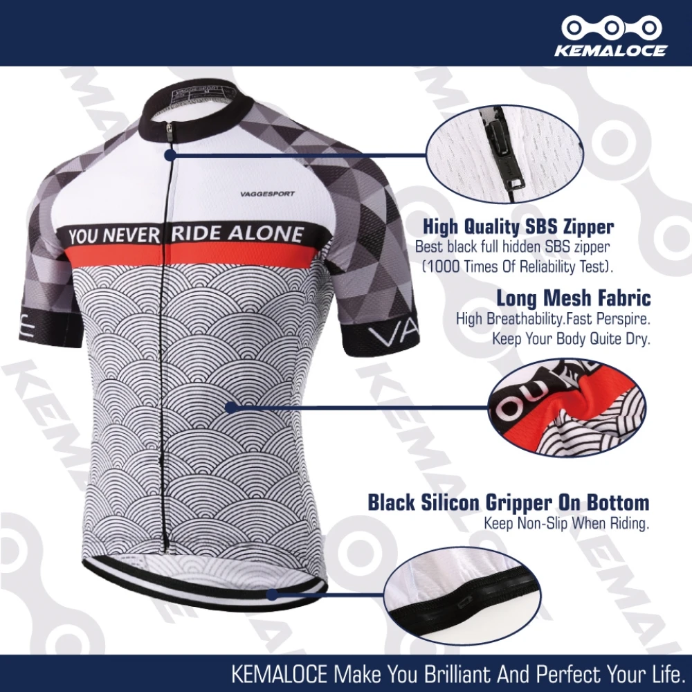 KEMALOCE 2022 Cycling Jersey Professional Men Road Race Reflective Men Gray Bicycle Shirt Hidden Zipper Eco-Friendly Bike Jersey