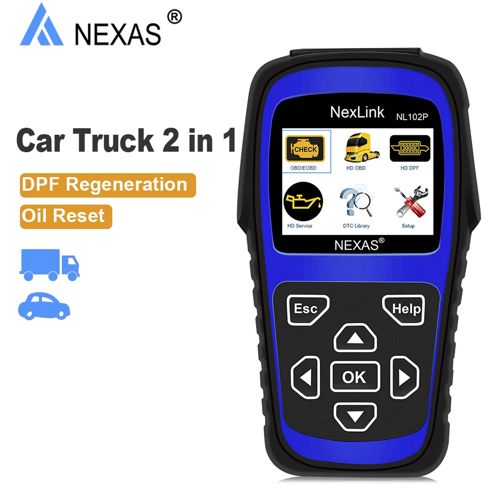 

Nexas NL102P OBD2 Auto Scanner Heavy Duty Truck Diagnostic DPF Regenerate Oil Reset For Diesel Heavy Duty Trucks Code Reader