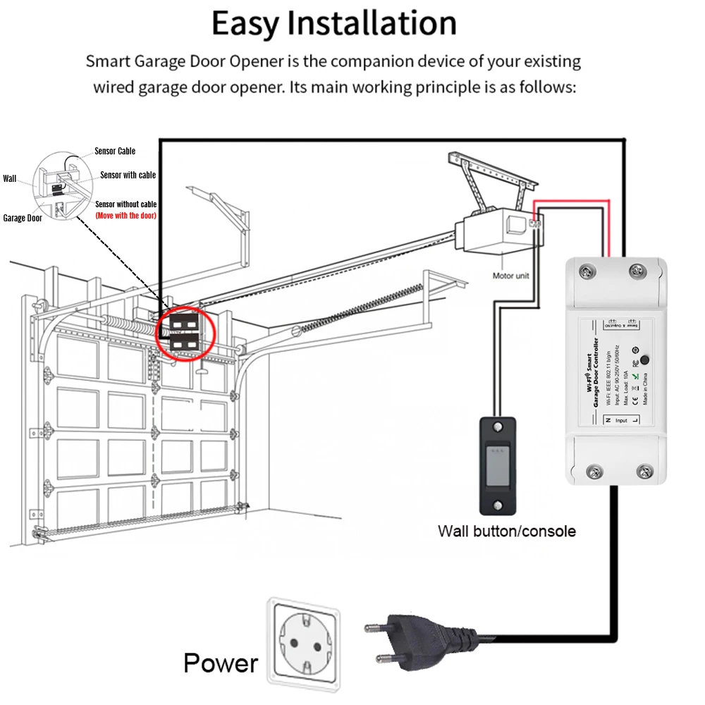 Cloudraker WiFi Tuya 스마트 라이프 차고 도어 오프너 컨트롤러, 알렉사 에코 구글 홈 시리와 함께 작동, 허브 필요 없음