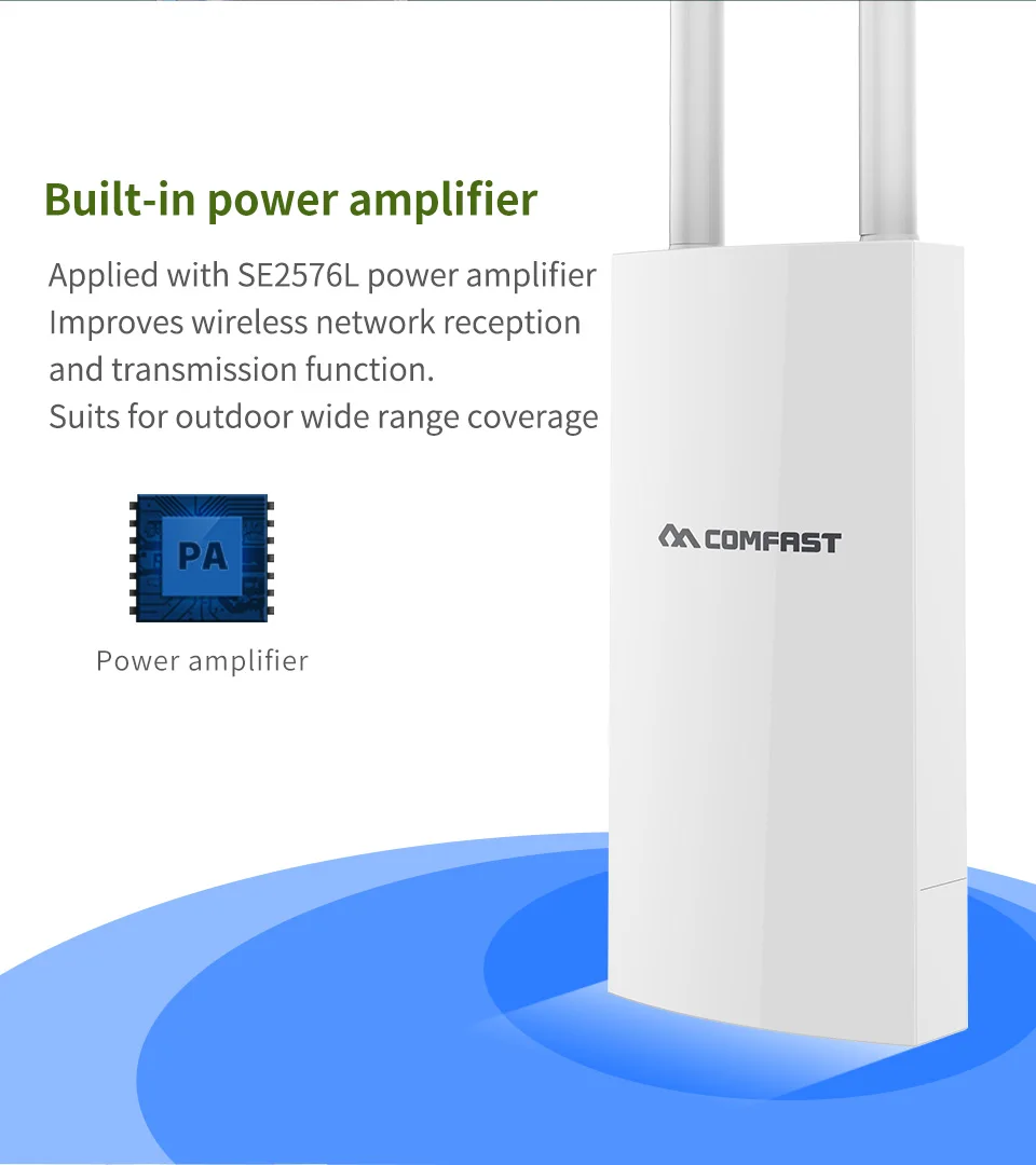 Comfast Outdoor AP 2.4G 300Mbps Punto di accesso wireless ad alta potenza Router stradale Extender Stazione base Wifi Antenna a lungo raggio