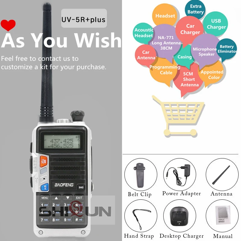 UV-5R+Plus Silver Walkie Talkie with USB Charging Long Range Baofeng 8W/10W Tri-Band UHF VHF Radio 10 km Upgrade of UV-5R UV-10R