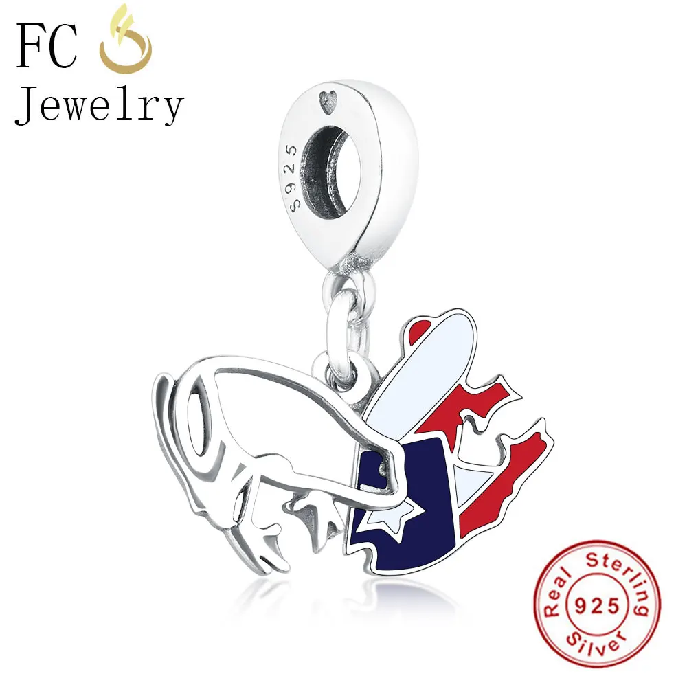 FC Schmuck Fit Original Marke Charms Armband 100% 925 Silber Puerto Rico Flagge Blau Rot Flagge Frosch Rahmen Perle Anhänger berloque