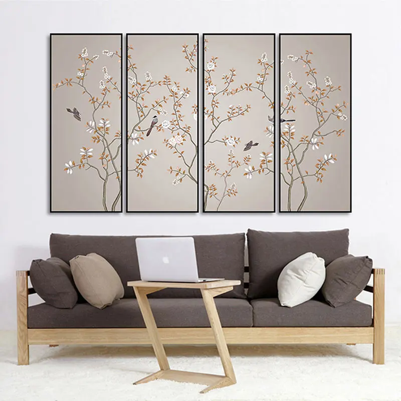 

Chinese Style Flowers and Bird Painting Bird Singing on Plum blossom Artistic Beauty Picture Canvas Posters for Home Decoration