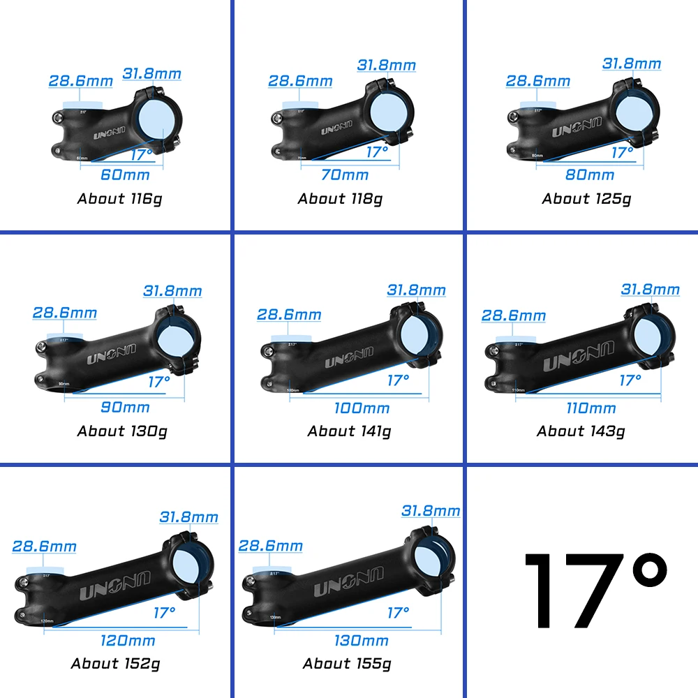 UNO Mtb Power Parts Riser 31.8mm Bicycle Handlebar Stem 7/17/35 Degree MTB Bike Table 60-130mm Aluminum UNO Stem Parts Road