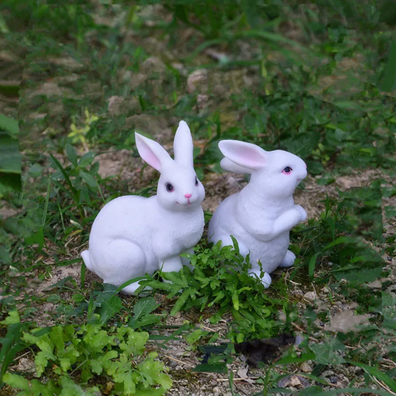 Small Cute Bunny Resin Garden Ornaments Outdoor Animal Rabbits Figurines Owls Garden Statue Ornament