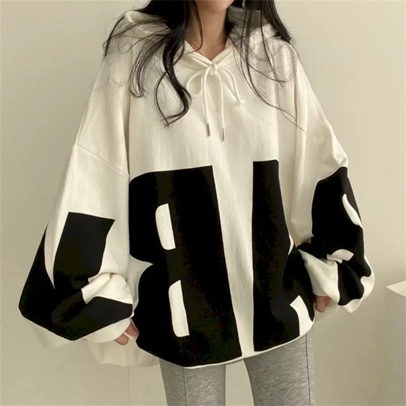 

Fashion Letter Printing Hoodies Women 2024 Spring Autumn Thin Street Sports Loose Large Size Casual Hooded Pullover Womens Tops