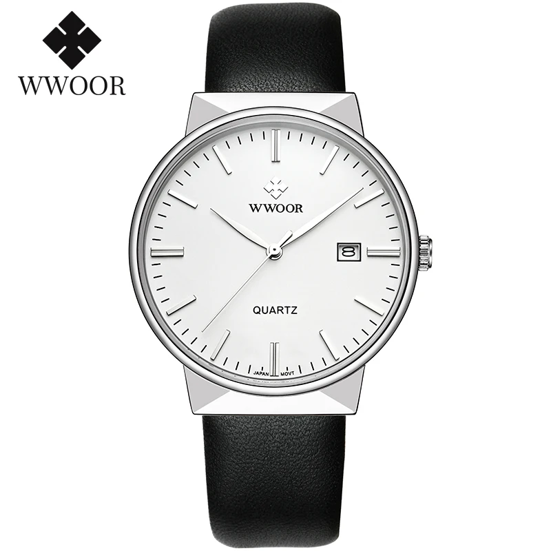 WWOOR-Reloj de pulsera de cuero genuino para hombre, accesorio masculino de marca de lujo, estilo clásico e informal, resistente al agua, de cuarzo,