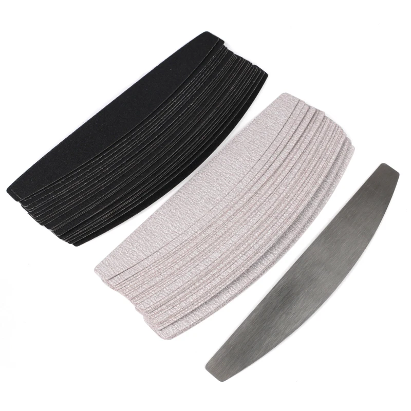 10 sztuk czarny/szary zdejmowany papier ścierny pilnik do paznokci z uchwytem ze stali nierdzewnej metalowy zamiennik bufor do paznokci 100/180 do Manicure