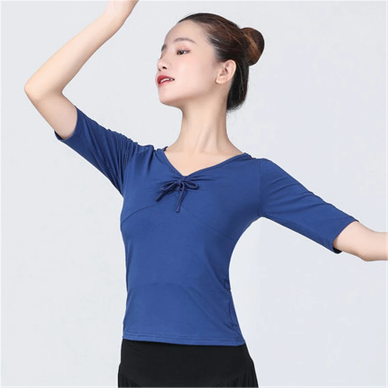 Top básico de baile latino para mujer, ropa de baile para chica, traje Sexy de salón latino, Samba, Tango, flamenco, camiseta de práctica de baile