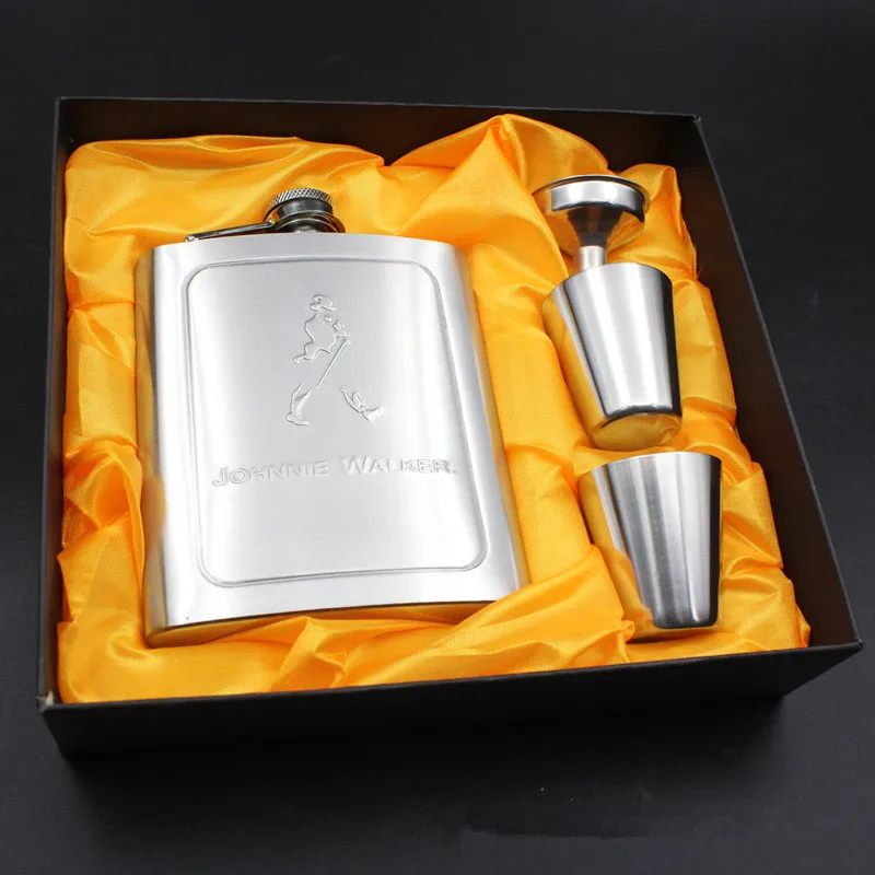 7oz Stainless Steel Hip Flask Set Portable Luxury Alcohol Hip Flasks Whiskey Wine Bottles Drinkware with Funnel Box Groom Gift