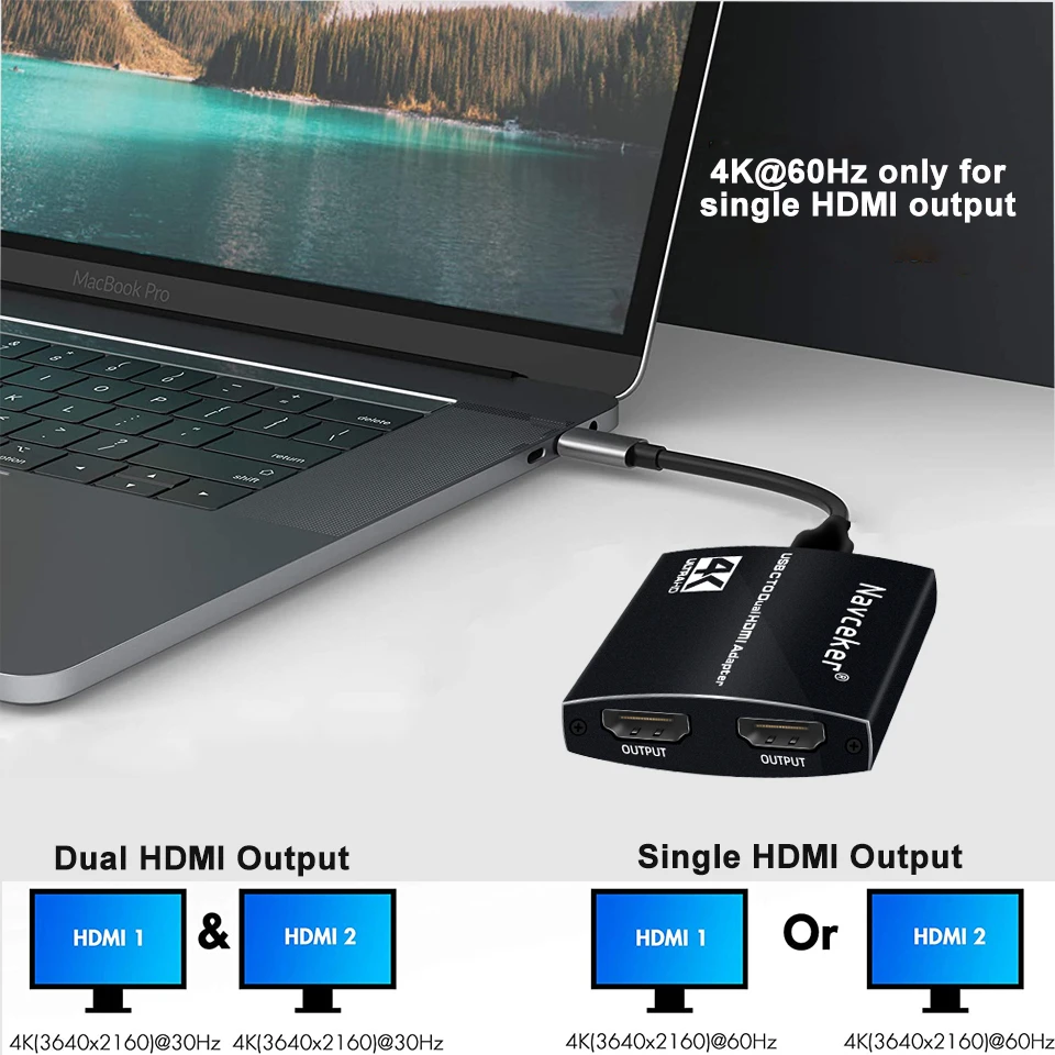 USB C to 2 HDMI Dual 4K Displays Digital AV Adapter for 2020-2016 MacBook Pro, Mac Air/iPad Pro, Dell XPS 13/15,Surface Pro 7/Go