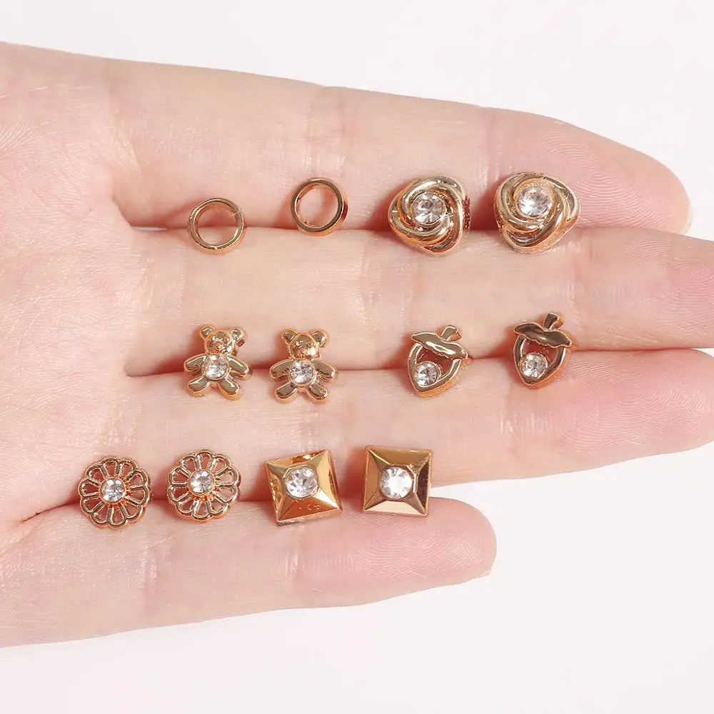 18-36Pairs/Set Fashion Daisy Rhinestone Candy Color Alloy Stud Earrings Set For Women Girls Butterfly Brincos Jewelry