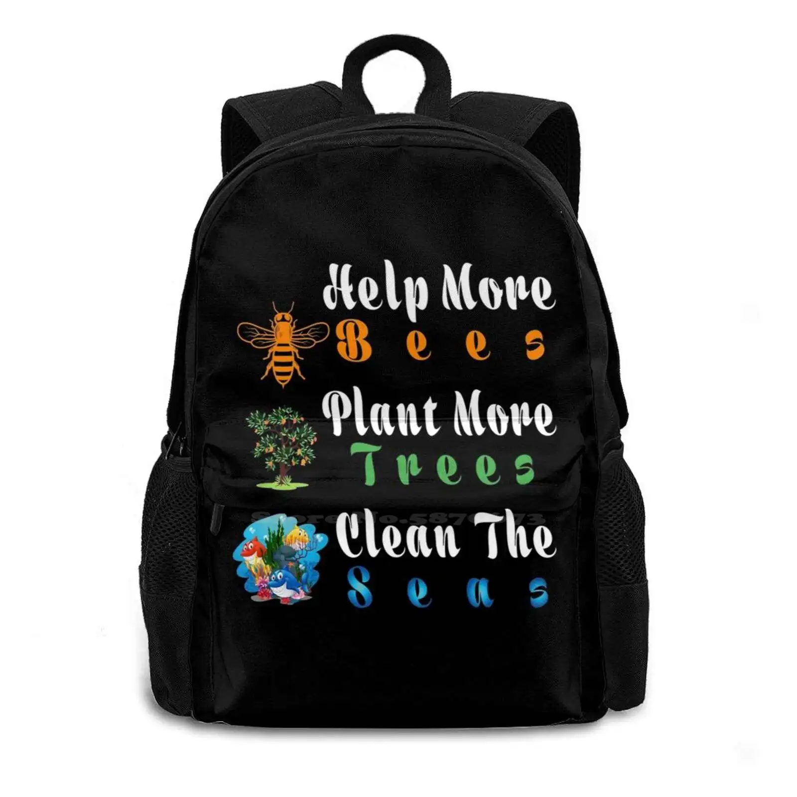 Plant More Trees Clean The Seas Bag Backpack For Men Women Girls Teenage Plant More Trees Clean Seas Animal Lover Planet Save