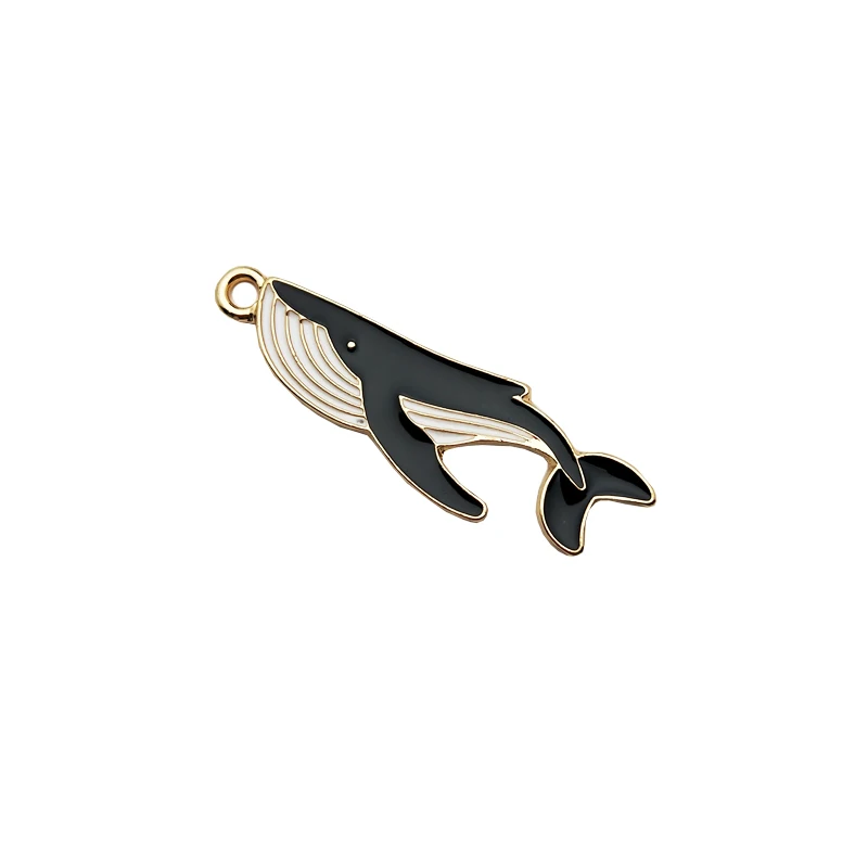 10pcs Cute Shark Whale Enamel Charms Drop Oil Cartoon Ocean Fish Alloy Charm Pendants Fit Earring Bracelet Jewelry DIY Accessory