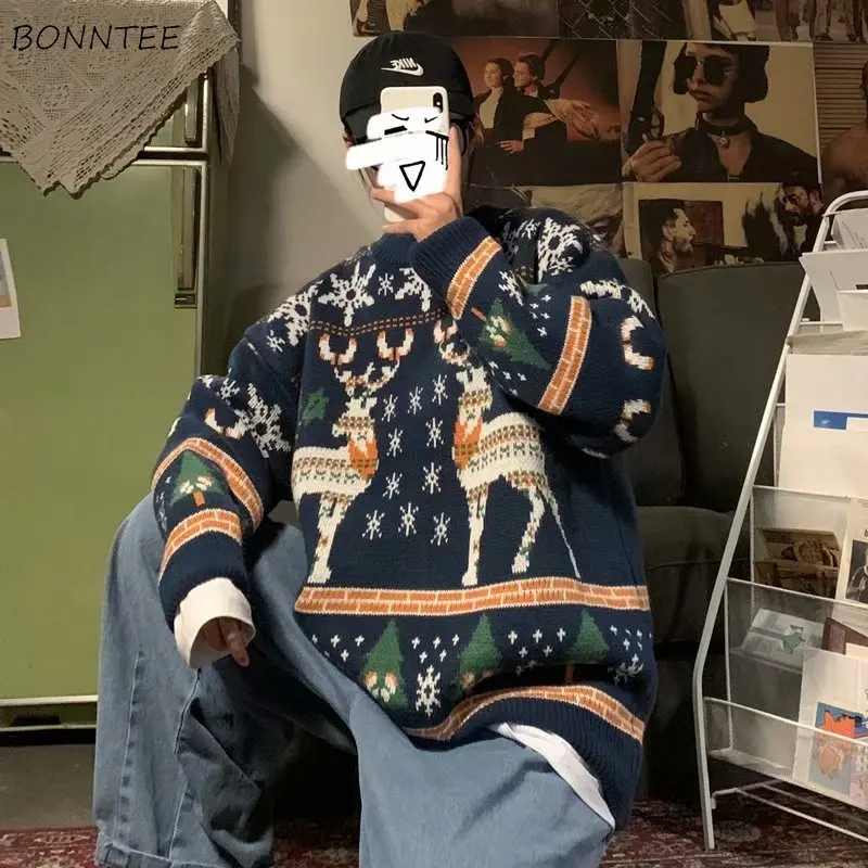 Pullovers Men Sweater Thick Winter Unisex Couple Korean Loose Christmas Knitting Ins Casual Trendy O-neck Harajuku Various Style