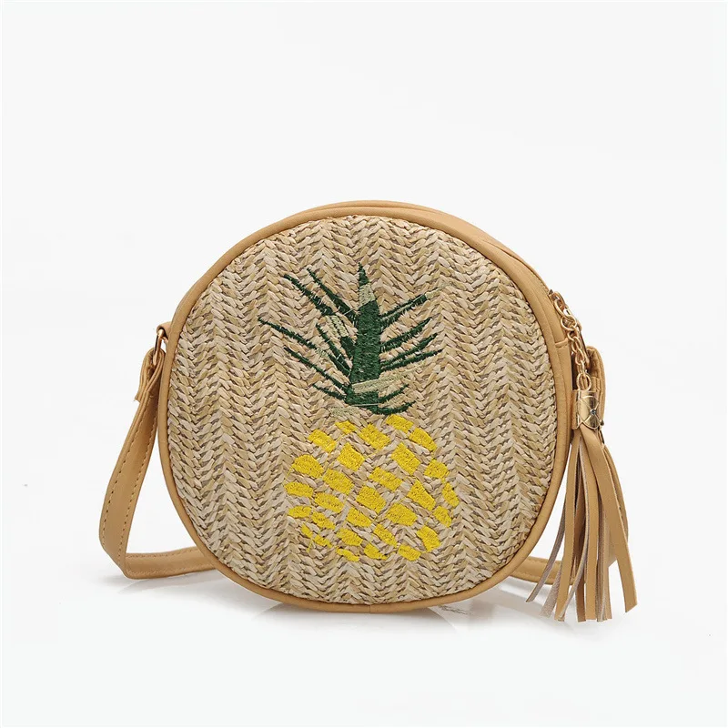 Geweven Rotan Zak Ronde Stro Schoudertas Kleine Strand Handtassen Vrouwen Ananas Ontwerp Zomer Handgemaakte Messenger Crossbody Tassen