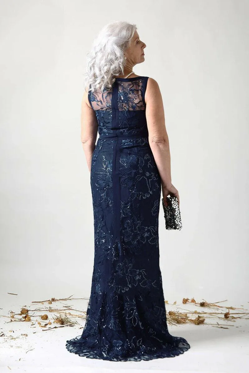 Navy Blau 2021 Mutter Der Braut Kleider Mit Jacke Spitze Appliqued Perlen Abendkleider Plus Größe Hochzeit Gast Kleid